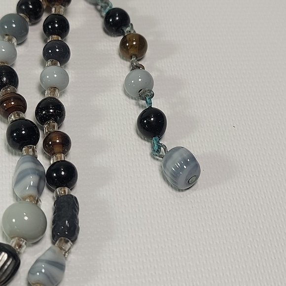 Vintage Double Strand Agate stone Obsidian Quartz - Picture 8 of 9